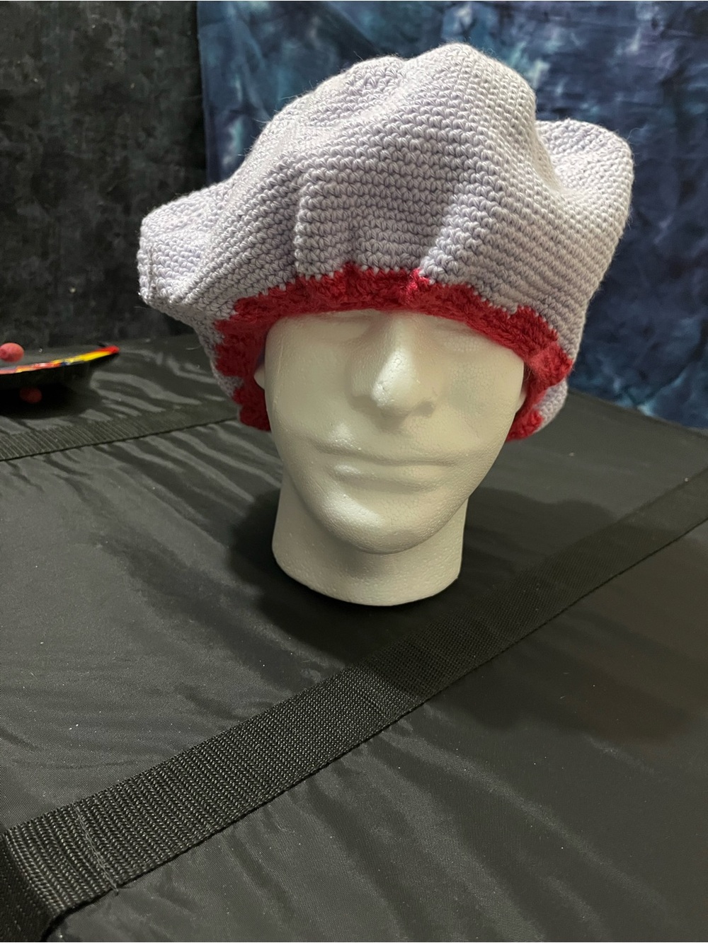 Handmade Knit Beret in Lavender with pink Trim